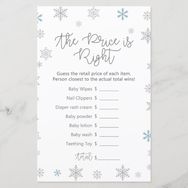 Winter Snowflake Baby Shower Game PRINTED (Framsida)