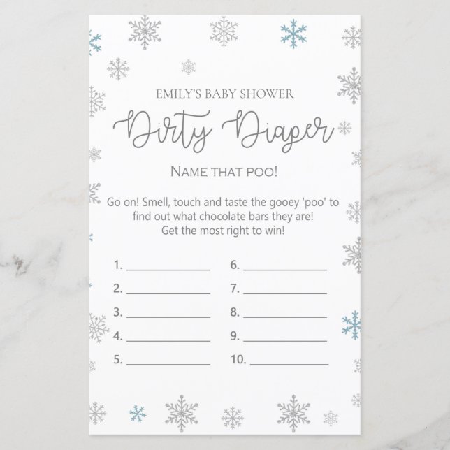 Winter Snowflake Baby Shower Game PRINTED (Framsida)