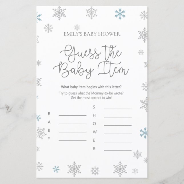 Winter Snowflake Baby Shower Game PRINTED (Framsida)