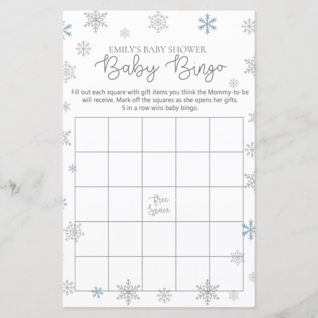 Winter Snowflake Baby Shower Game PRINTED (Framsida)