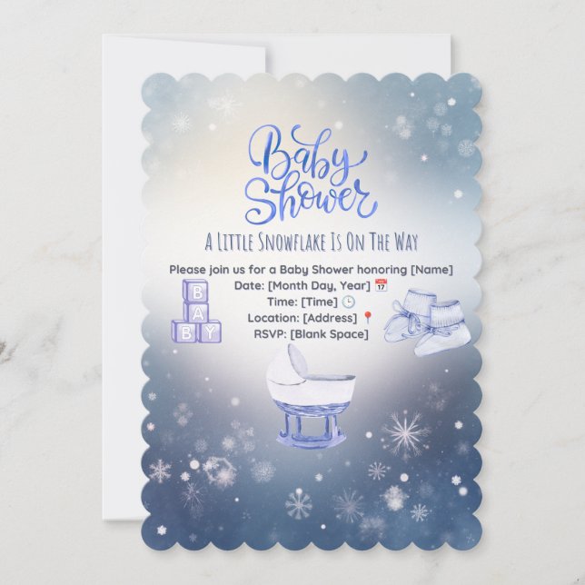 Winter Snowflake Baby Shower Invitation Inbjudningar (Framsida)