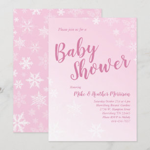Winter Snowflake Baby Shower Rosa Girl Inbjudningar