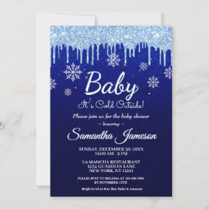 Winter Snowflake Boy Blue Shower Glitter-dropp Inbjudningar