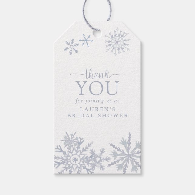 Winter Snowflake Dusty Blue Shower Tack Presentetikett (Framsidan)
