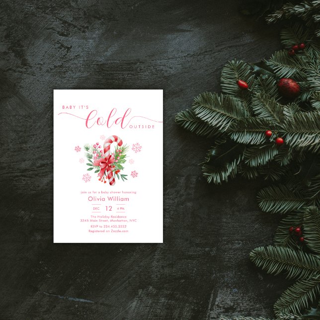 Winter Snowflake Festive Candy Cane Baby Shower  Inbjudningar (Winter Snowflake Festive Candy Cane Baby Shower Invitation)