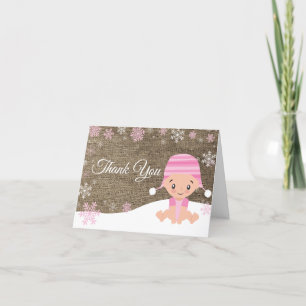 Winter Snowflake Flicka Rosa Burlap Tack Kort