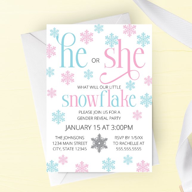 Winter Snowflake Gender Reveal Invitation Inbjudningar (Skapare uppladdad)