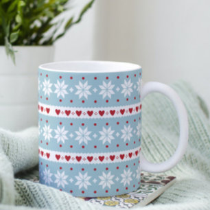 Winter Snowflake Hearts Designer Coffee Mugg