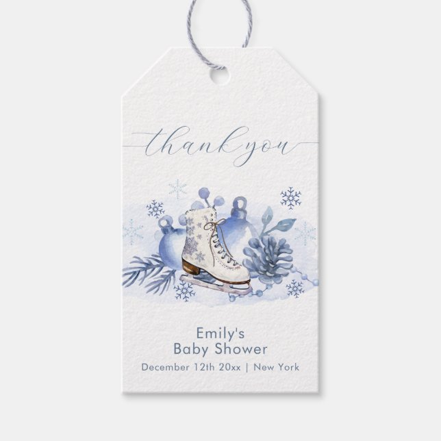 Winter Snowflake Ice Skate Baby Shower  Presentetikett (Framsidan)