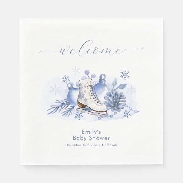 Winter Snowflake Ice Skate Baby Shower Welcome Pappersservett (Framsidan)