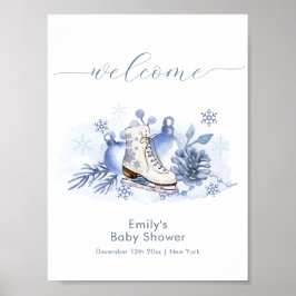 Winter Snowflake Ice Skate Baby Shower Welcome Poster