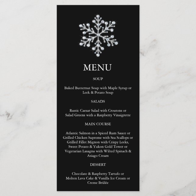 Winter Snowflake Menu (svart) Meny (Framsida)