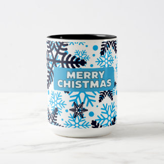 Winter Snowflake Pattern with Merry Christmas Två-Tonad Mugg
