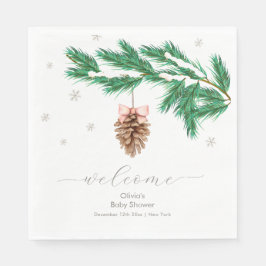 Winter Snowflake Pine cone Baby Shower Welcome Pappersservett