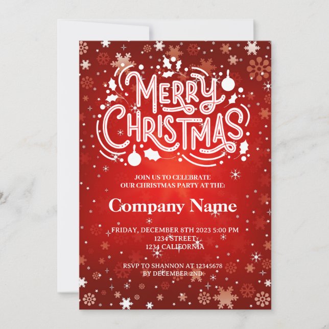 Winter Snowflake Red white God jul party Inbjudningar (Framsida)