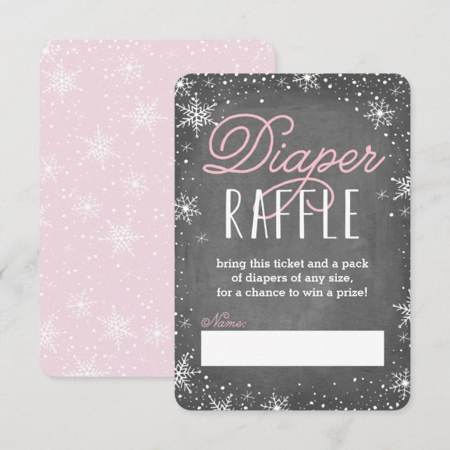 Winter Snowflake Rosa Baby Diaper Raffle Biljett Inbjudningar (Fram/baksida)