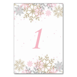 Winter Snowflake Rosa och Guld Baby Shower Bordsnummer