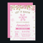 Winter Snowflake Rosa och Guld Girl Birthday Inbjudningar<br><div class="desc">Winter Snowflake Rosa och Guld Girl Birthday Bjud. Flickans födelsedag. Rosa och Guld Glitter Snowflake. Vinterjul-Helgdag. Vit bakgrund. 1:a andra tredje fjärde femtonde 6e, åttonde nionde tionde elfte elfte elfte 12:e, 13:e 14:e femtonde, oavsett ålder. Om du vill göra ytterligare anpassningar klickar du på knappen "Anpassa" och användor verktyg som...</div>