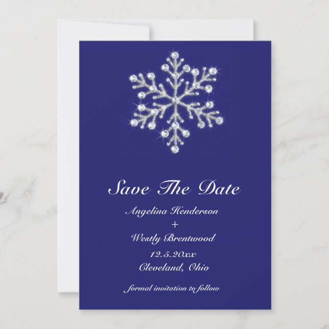 Winter Snowflake Save Date indigo Spara Datumet (Framsida)