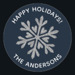 Winter Snowflake Sticker Runt Klistermärke<br><div class="desc">En svart och silver faux glitter-snöflingdekal.</div>