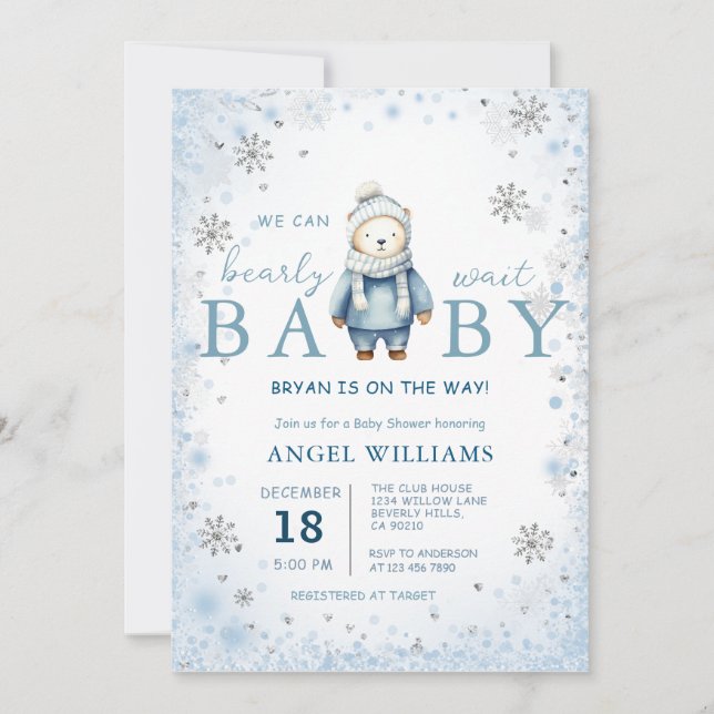  Winter Snowflake We Can Bearly Wait Baby Shower Inbjudningar (Framsida)