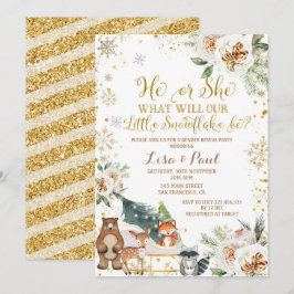 Winter Snowflake Woodland Animals Gender Reveal Inbjudningar