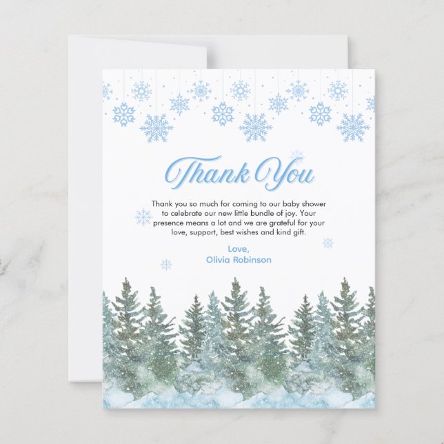 Winter Snowflakes Baby Shower Thank You Card (Framsida)