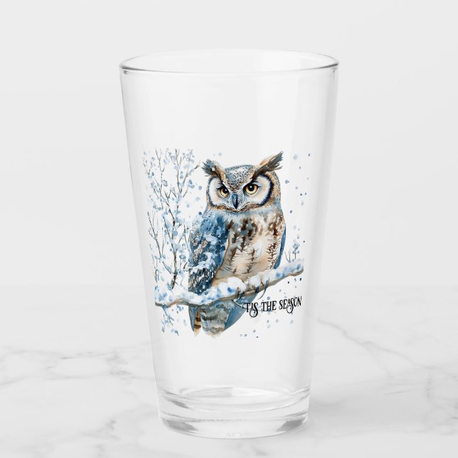Winter Snowflakes Blue Owl Christmas Snow Glaskopp (Framsida)