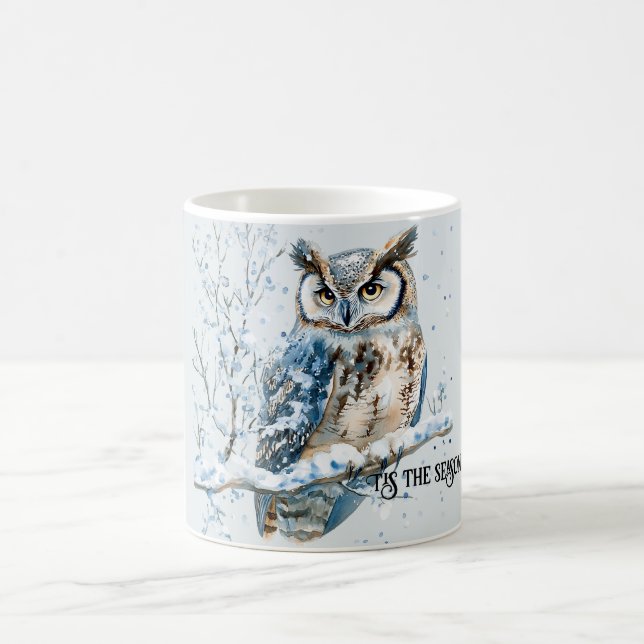 Winter Snowflakes Blue Owl Christmas Snow Kaffemugg (Center)