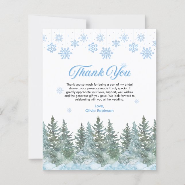 Winter Snowflakes Bridal Shower Thank You Card (Framsida)