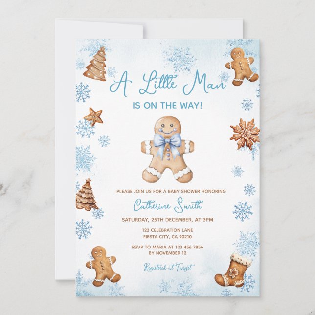 Winter Snowflakes Gingerbread Baby Shower Inbjudningar (Framsida)