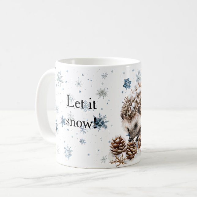 Winter Snowflakes Hedgehog Let it snow Christmas Kaffemugg (Framsida vänster)