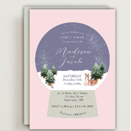 Winter Snowglobe Rosa Baby Shower Inbjudningar