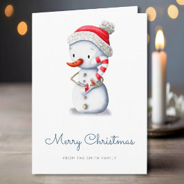 Winter Snowman Candy Cane Merry Christmas Helgkort