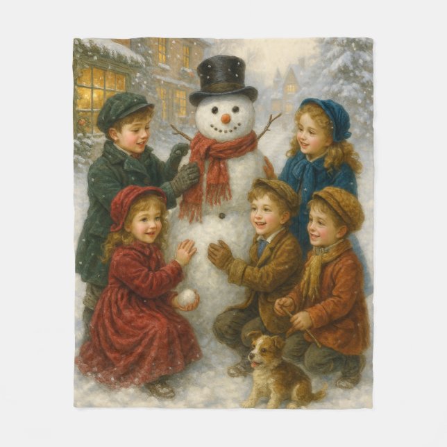 Winter Snowman Scene Fleece Blanket – Cozy Medium (Framsidan)