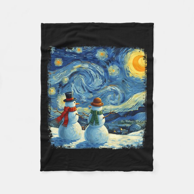 Winter Snowman Van Gogh Starry Night Christmas  Fleecefilt (Framsidan)