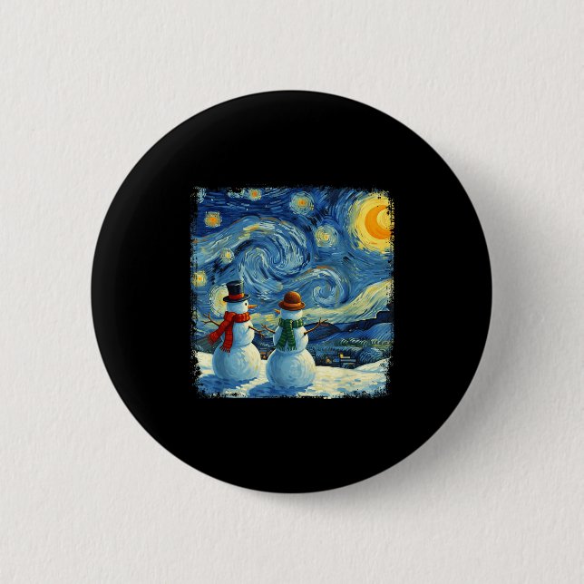 Winter Snowman Van Gogh Starry Night Christmas  Knapp (Framsida)