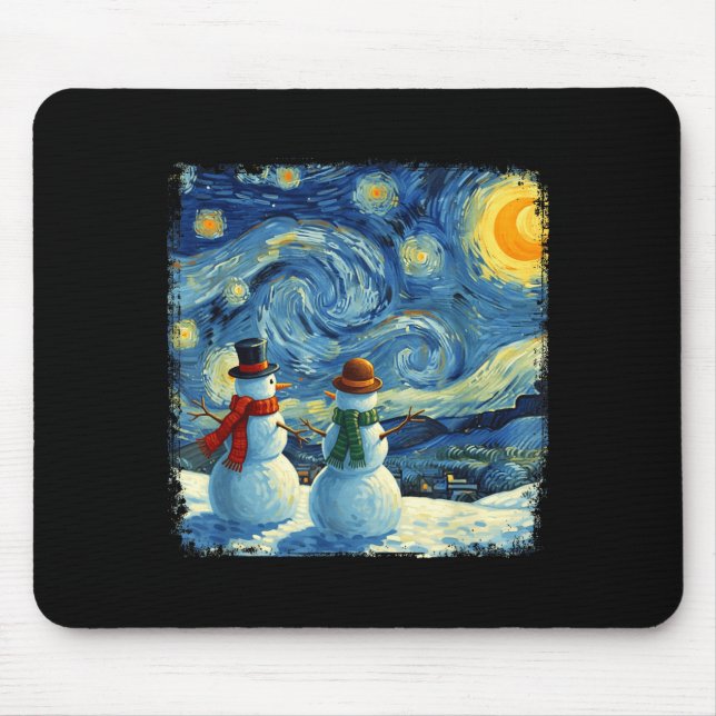 Winter Snowman Van Gogh Starry Night Christmas  Musmatta (Framsidan)