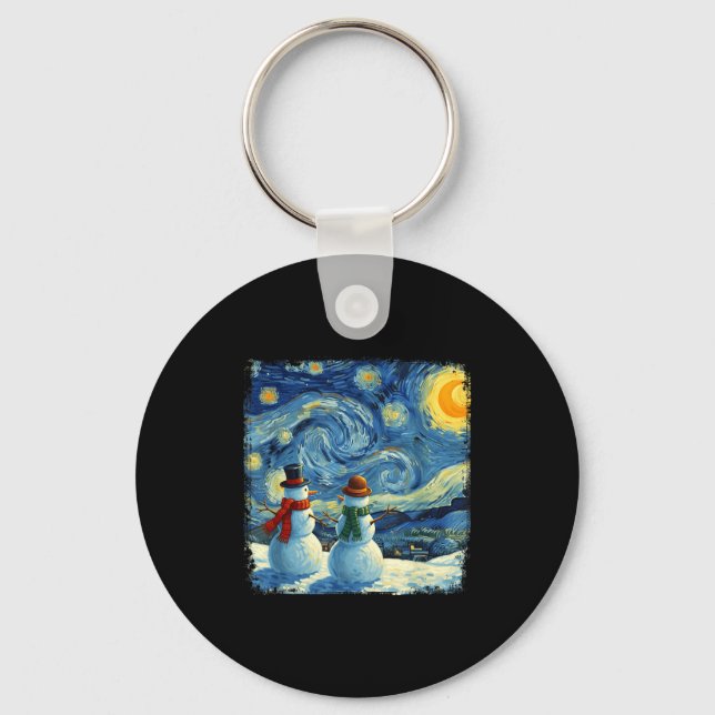 Winter Snowman Van Gogh Starry Night Christmas  Nyckelring (Framsida)