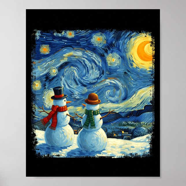 Winter Snowman Van Gogh Starry Night Christmas  Poster (Framsidan)