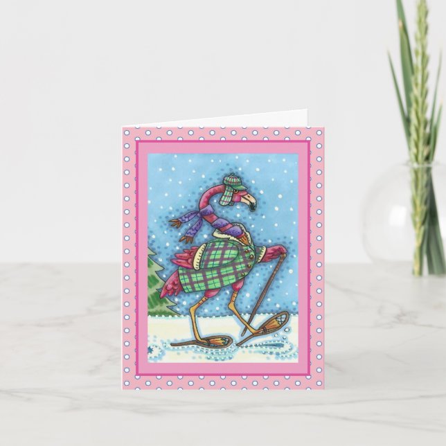 WINTER SNOWSHOES, PLAID JACKA ROSA FLAMINGO Blank Helgkort (Framsida)