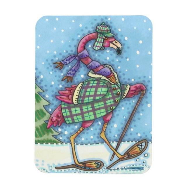WINTER SNOWSHOES ROSA FLAMINGO MAGNET (Vertikal)