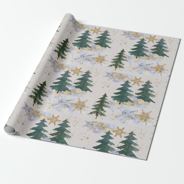 Winter Snowstorm i Fir Forest Wrapping Papper Presentpapper (Utrullad)