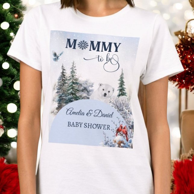 Winter Snowy Bear Bird Mamma till Baby Shower T Shirt (Skapare uppladdad)