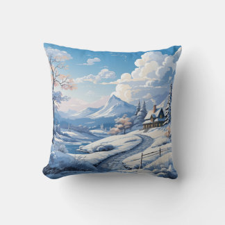Winter Snowy Mountain Cabin 2 Olika Bilder Kudde