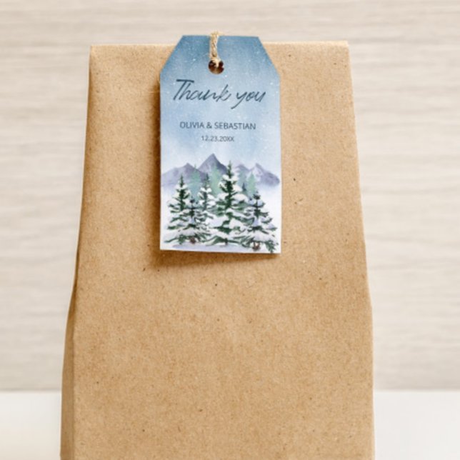 Winter Snowy Mountain Forest Bröllop Presentetikett (Skapare uppladdad)