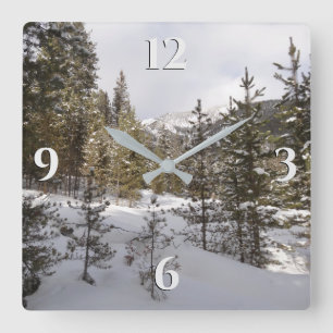 Winter Snowy Mountain Scene i Montana Fyrkantig Klocka