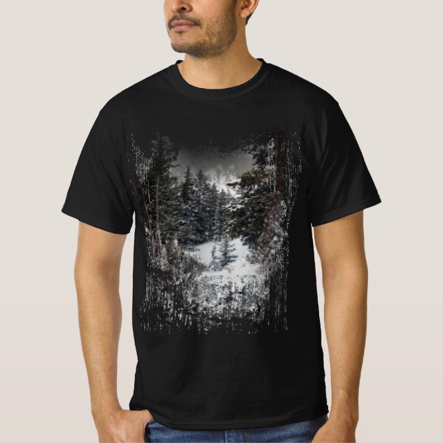 Winter Snowy Träd | Snöskog Skriv ut t shirt (Framsida)
