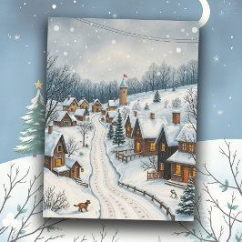 Winter Snowy Village Scene Serene fredlig stad Vykort