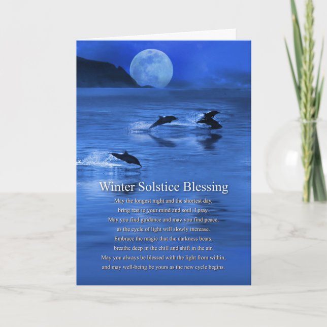 Winter Solstice Blessings Dikt med Sea Dolphins Kort (Framsida)